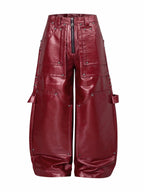 DARKPTPTS RED COATED SILHOUETTE RIVET PANTS