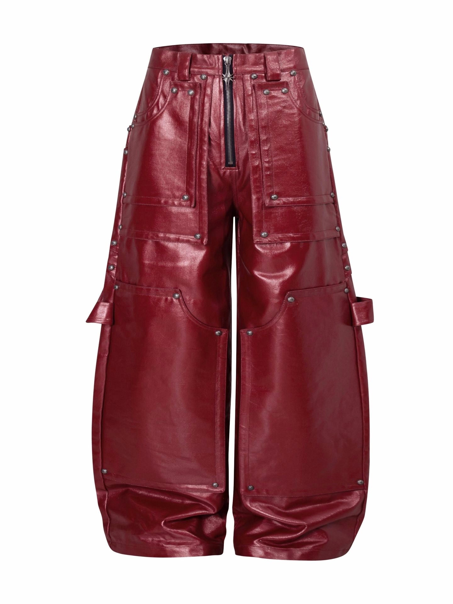 DARKPTPTS RED COATED SILHOUETTE RIVET PANTS