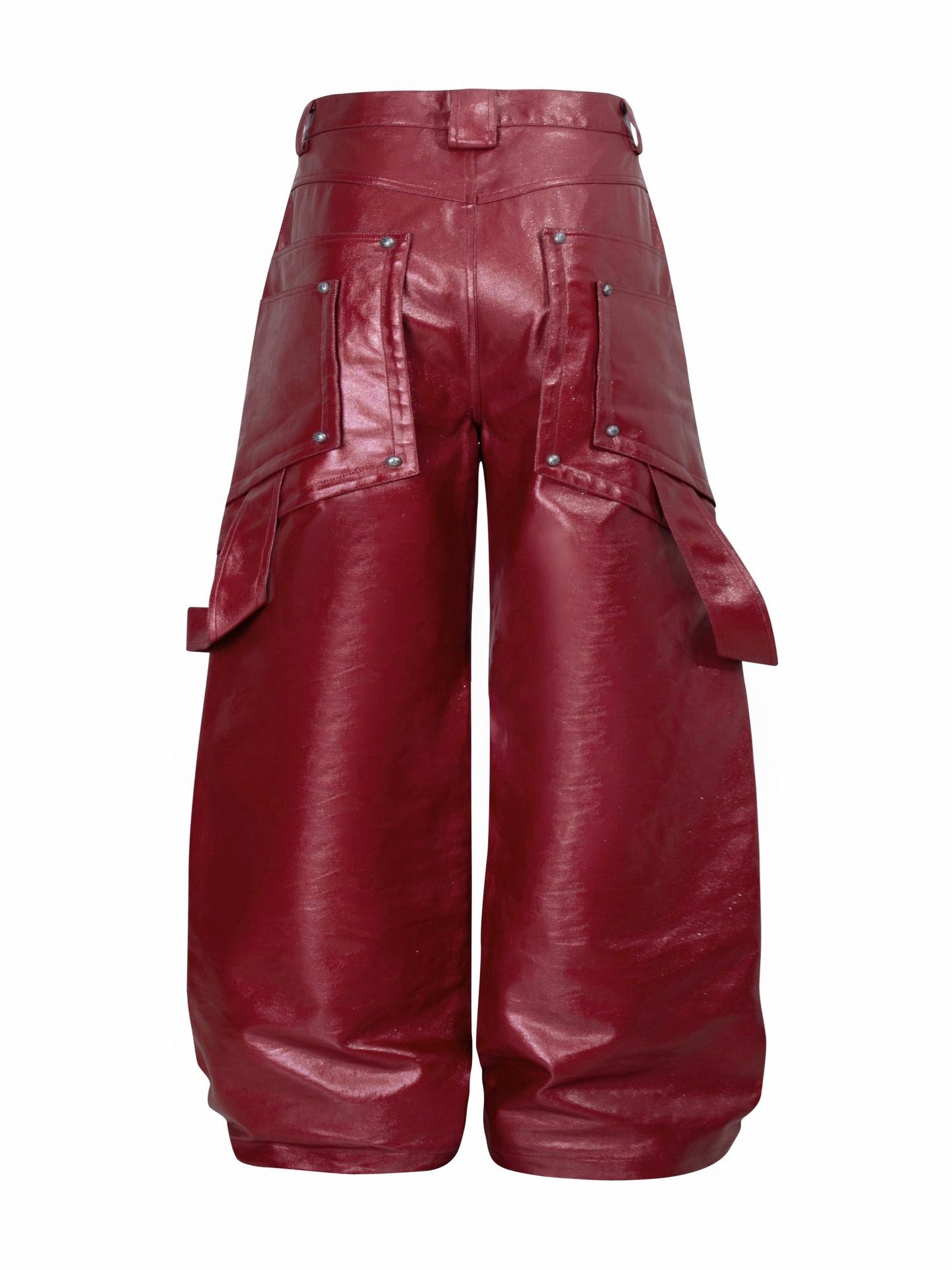 DARKPTPTS RED COATED SILHOUETTE RIVET PANTS