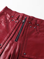 DARKPTPTS RED COATED SILHOUETTE RIVET PANTS