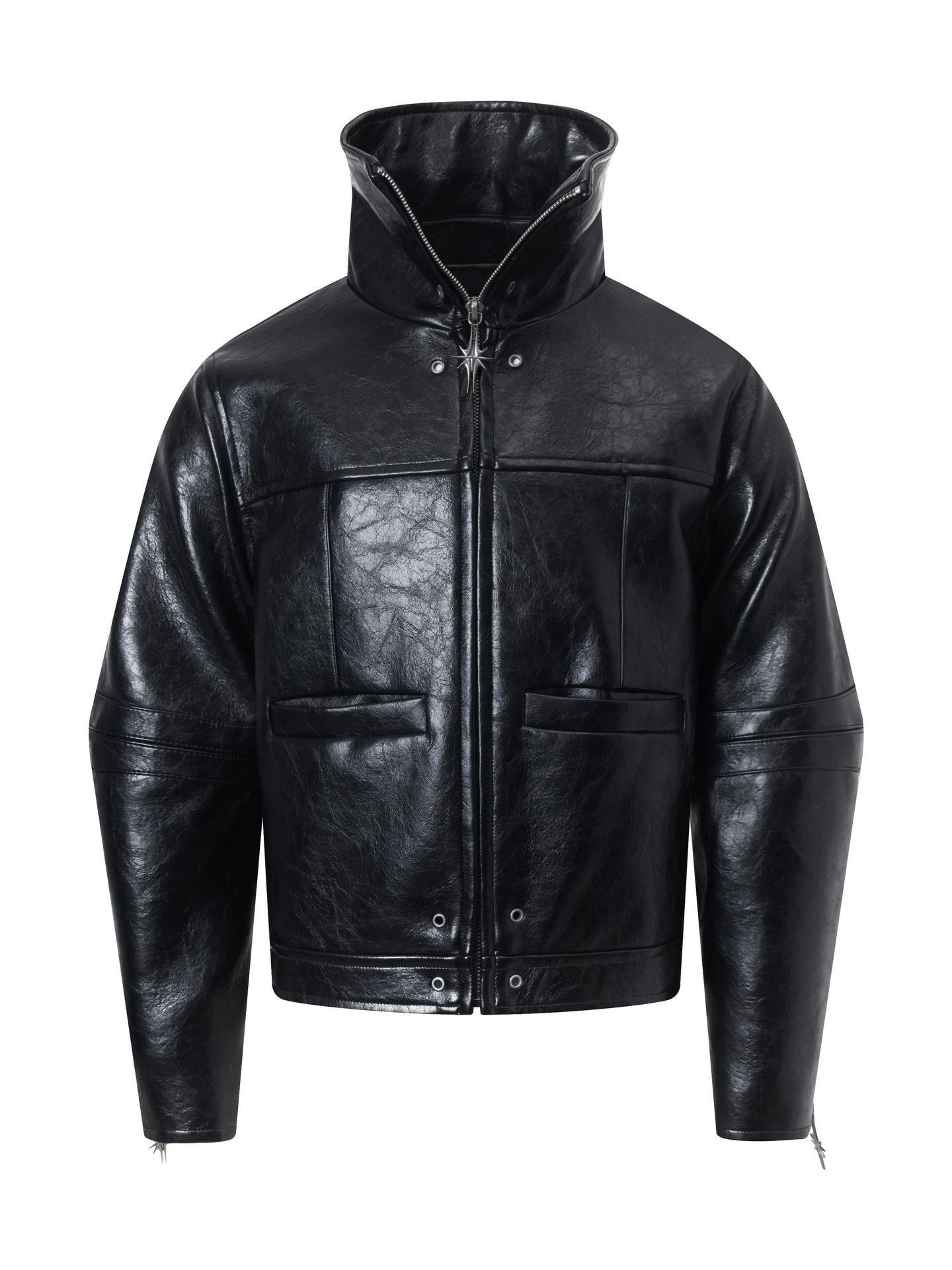 DARKPTPTS VINTAGE DARK CRACKED CROPPED PU LEATHER BIKER JACKET