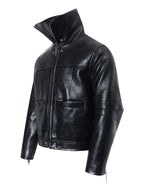 DARKPTPTS VINTAGE DARK CRACKED CROPPED PU LEATHER BIKER JACKET