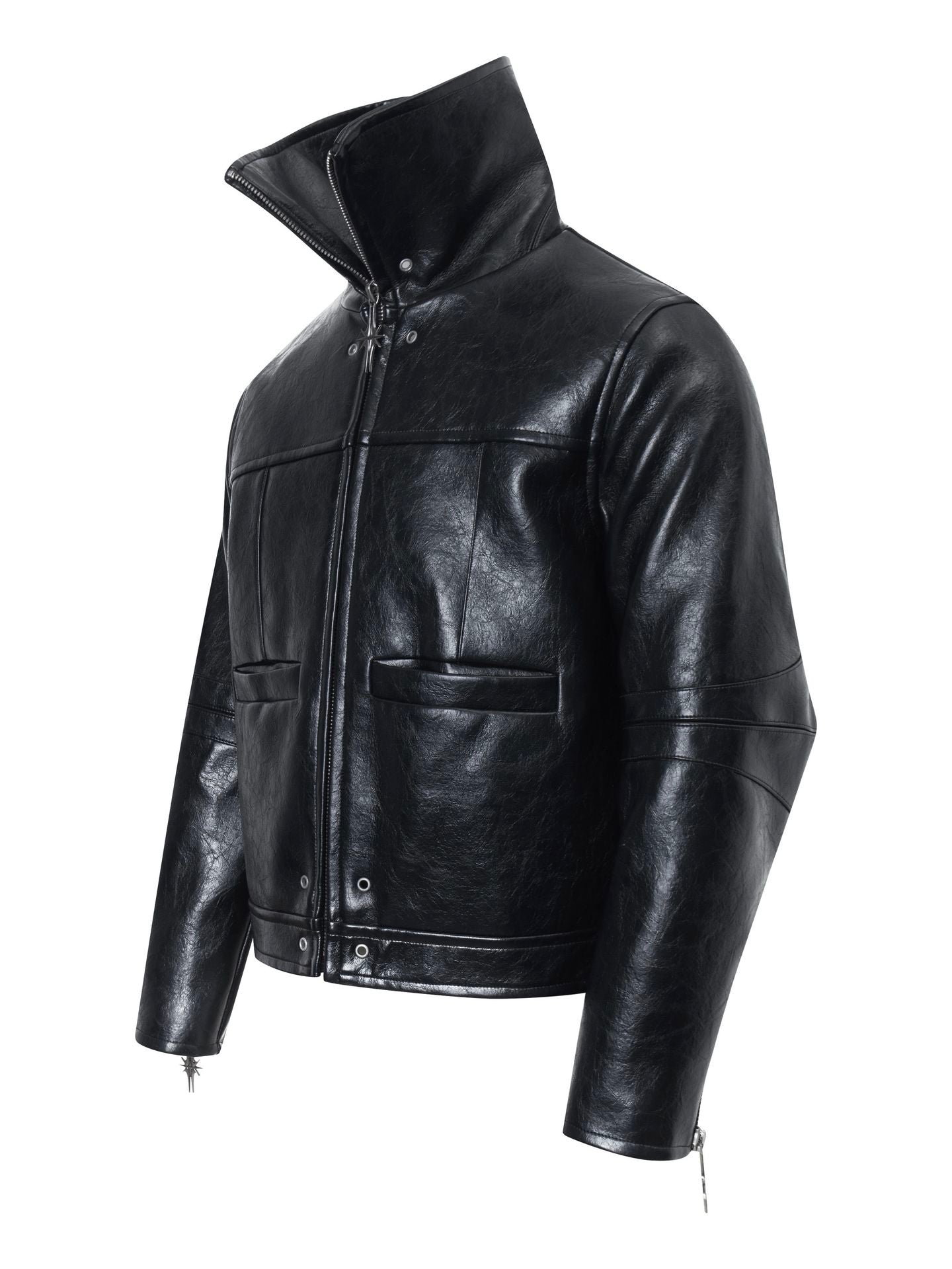 DARKPTPTS VINTAGE DARK CRACKED CROPPED PU LEATHER BIKER JACKET