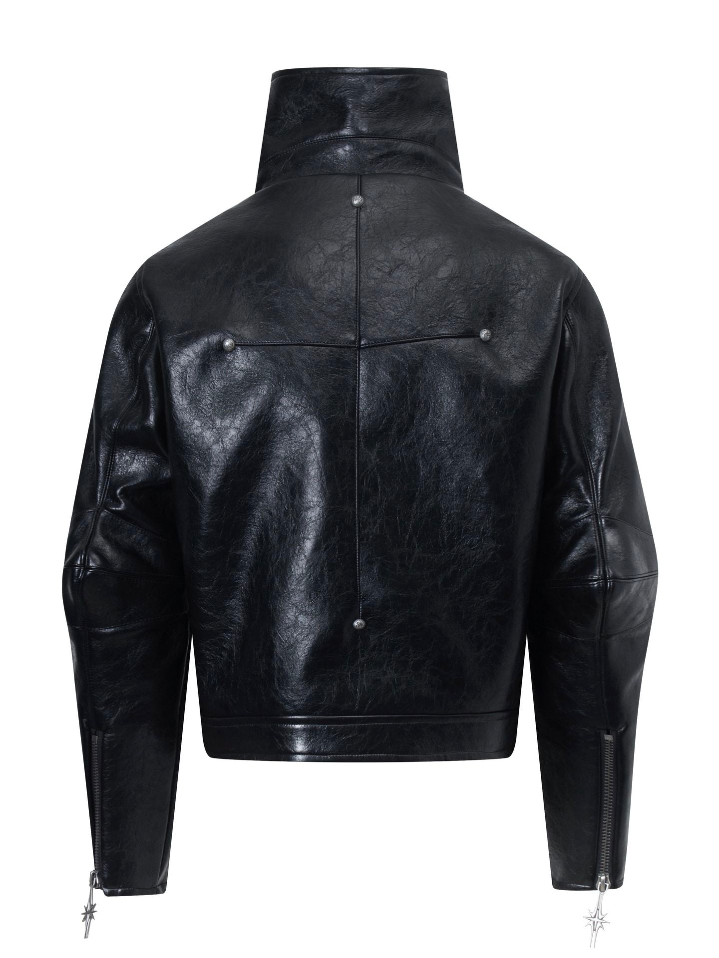 DARKPTPTS VINTAGE DARK CRACKED CROPPED PU LEATHER BIKER JACKET