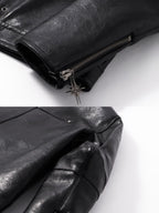 DARKPTPTS VINTAGE DARK CRACKED CROPPED PU LEATHER BIKER JACKET