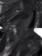 DARKPTPTS VINTAGE DARK CRACKED CROPPED PU LEATHER BIKER JACKET