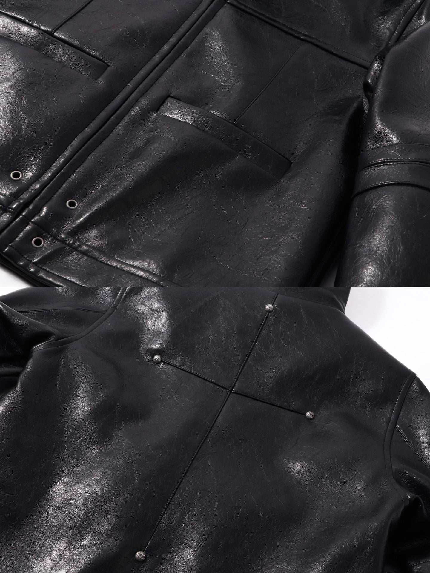 DARKPTPTS VINTAGE DARK CRACKED CROPPED PU LEATHER BIKER JACKET