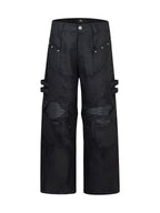 DARKPTPTS WAXED DENIM DISTRESSED CARGO PANTS
