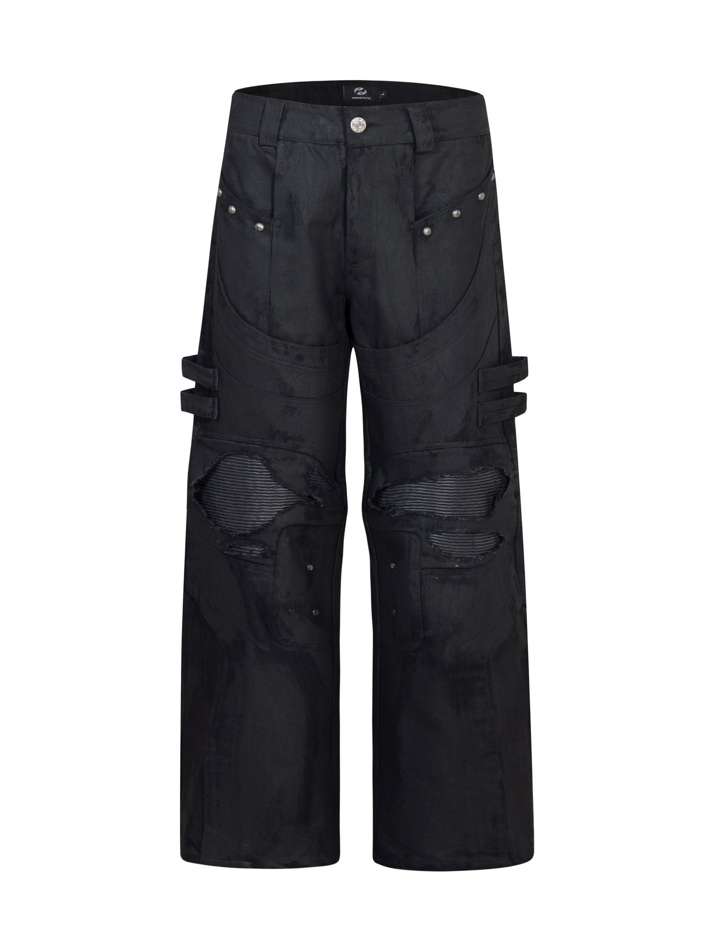 DARKPTPTS WAXED DENIM DISTRESSED CARGO PANTS