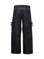 DARKPTPTS WAXED DENIM DISTRESSED CARGO PANTS