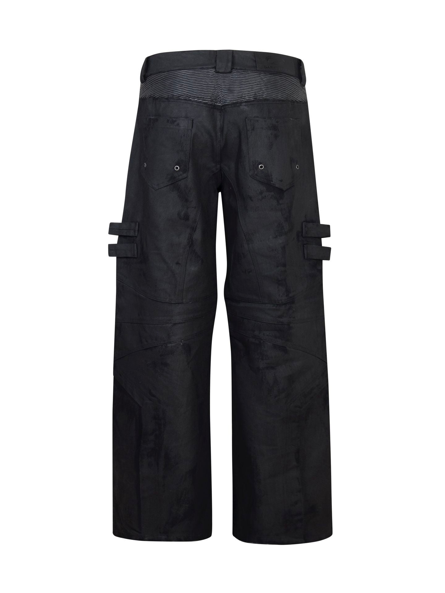DARKPTPTS WAXED DENIM DISTRESSED CARGO PANTS