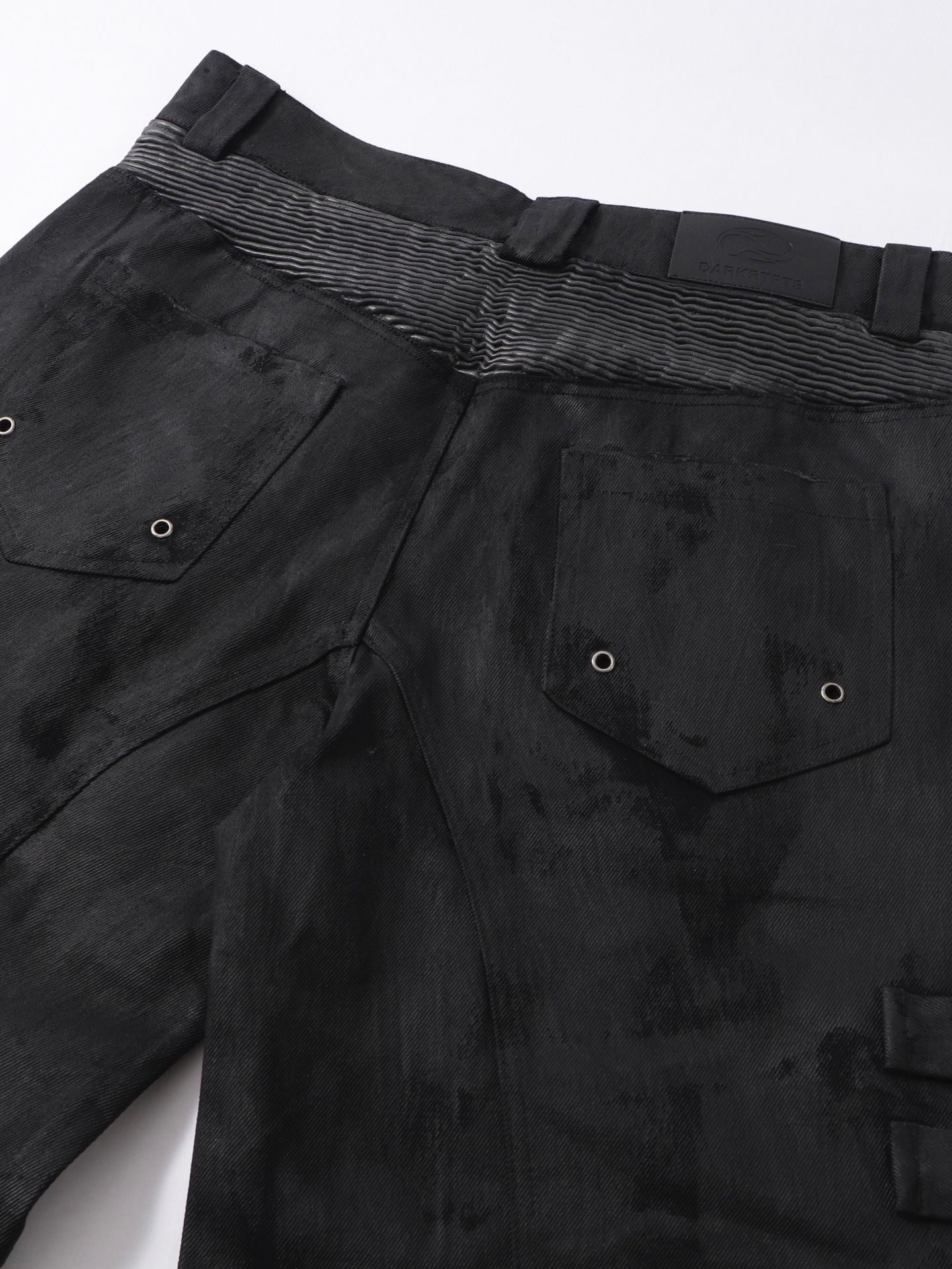 DARKPTPTS WAXED DENIM DISTRESSED CARGO PANTS