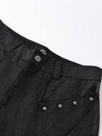 DARKPTPTS WAXED DENIM DISTRESSED CARGO PANTS