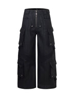 DARKPTPTS MULTI-POCKET WAXED NICHE FLOOR-LENGTH CARGO PANTS