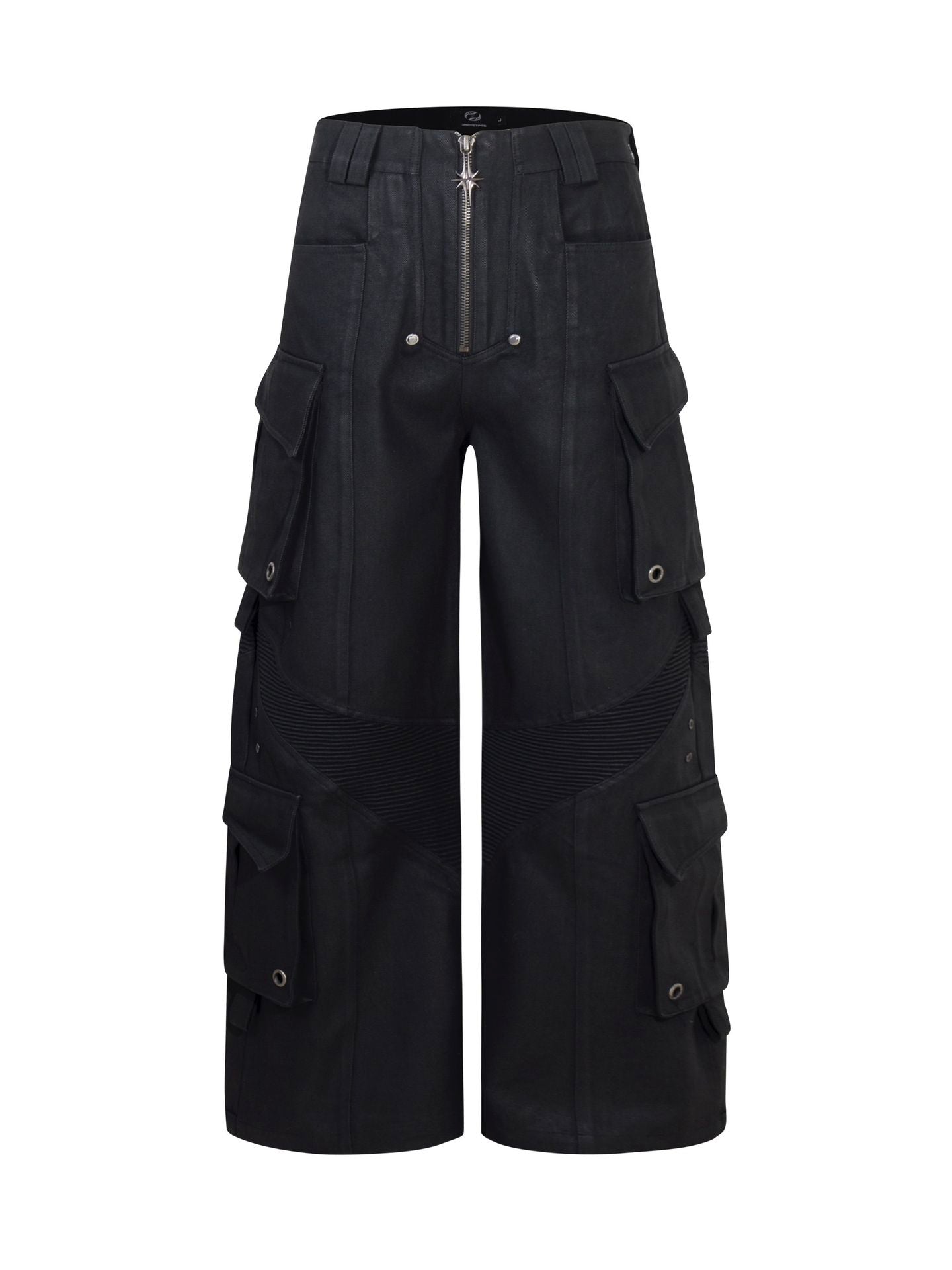 DARKPTPTS MULTI-POCKET WAXED NICHE FLOOR-LENGTH CARGO PANTS