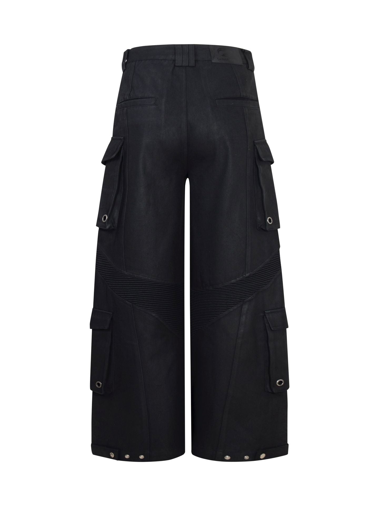DARKPTPTS MULTI-POCKET WAXED NICHE FLOOR-LENGTH CARGO PANTS