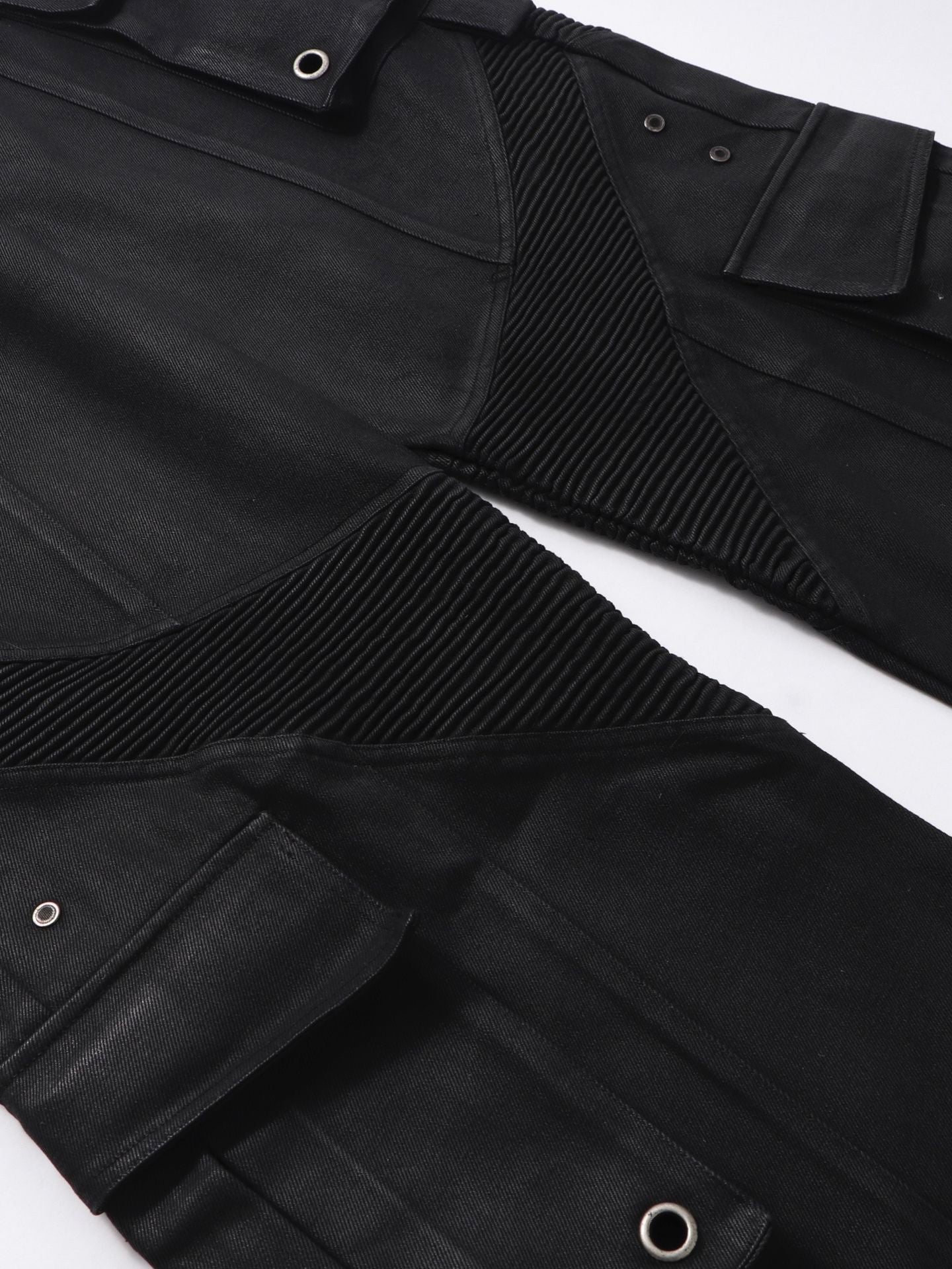 DARKPTPTS MULTI-POCKET WAXED NICHE FLOOR-LENGTH CARGO PANTS