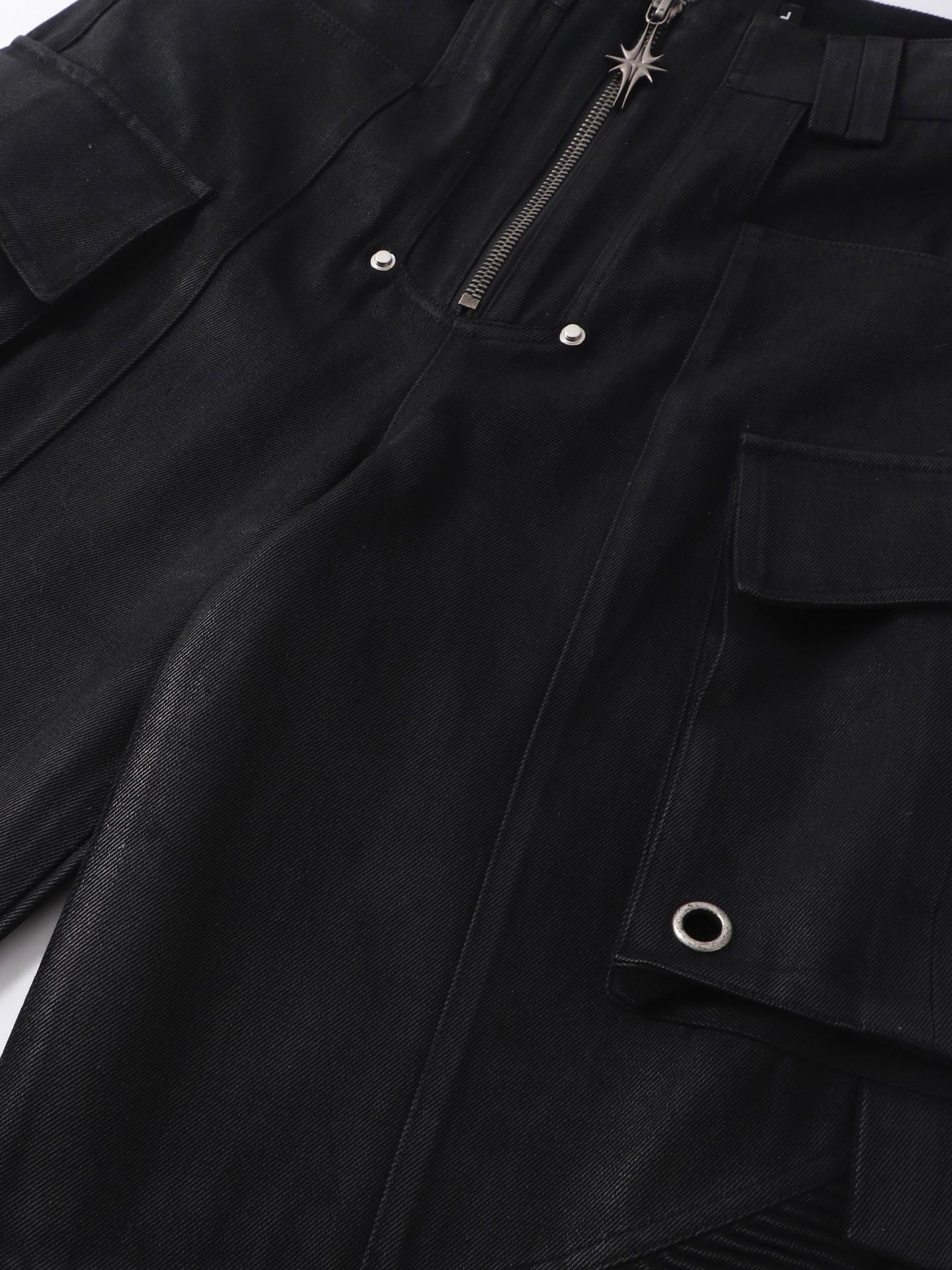 DARKPTPTS MULTI-POCKET WAXED NICHE FLOOR-LENGTH CARGO PANTS