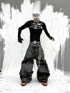 DARKPTPTS NICHE WAXED RIVET STRAIGHT LEG JEANS