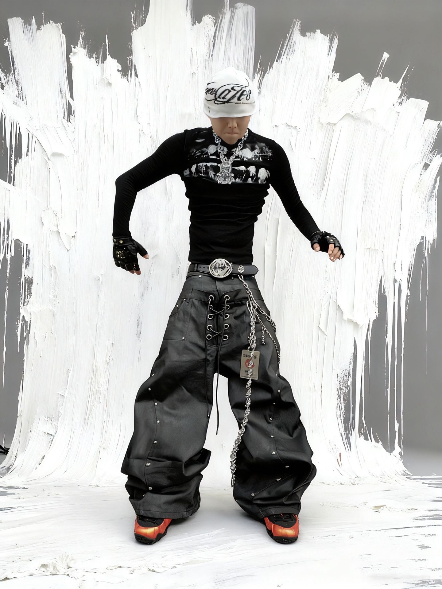 DARKPTPTS NICHE WAXED RIVET STRAIGHT LEG JEANS