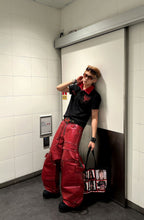 DARKPTPTS RED COATED SILHOUETTE RIVET PANTS