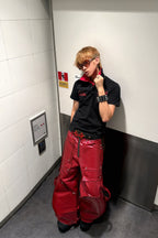 DARKPTPTS RED COATED SILHOUETTE RIVET PANTS