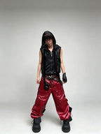 DARKPTPTS RED COATED SILHOUETTE RIVET PANTS