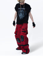 CYBERPUNK STYLE MULTI POCKET CARGO PANTS WITH KNEE GUARD DECOR