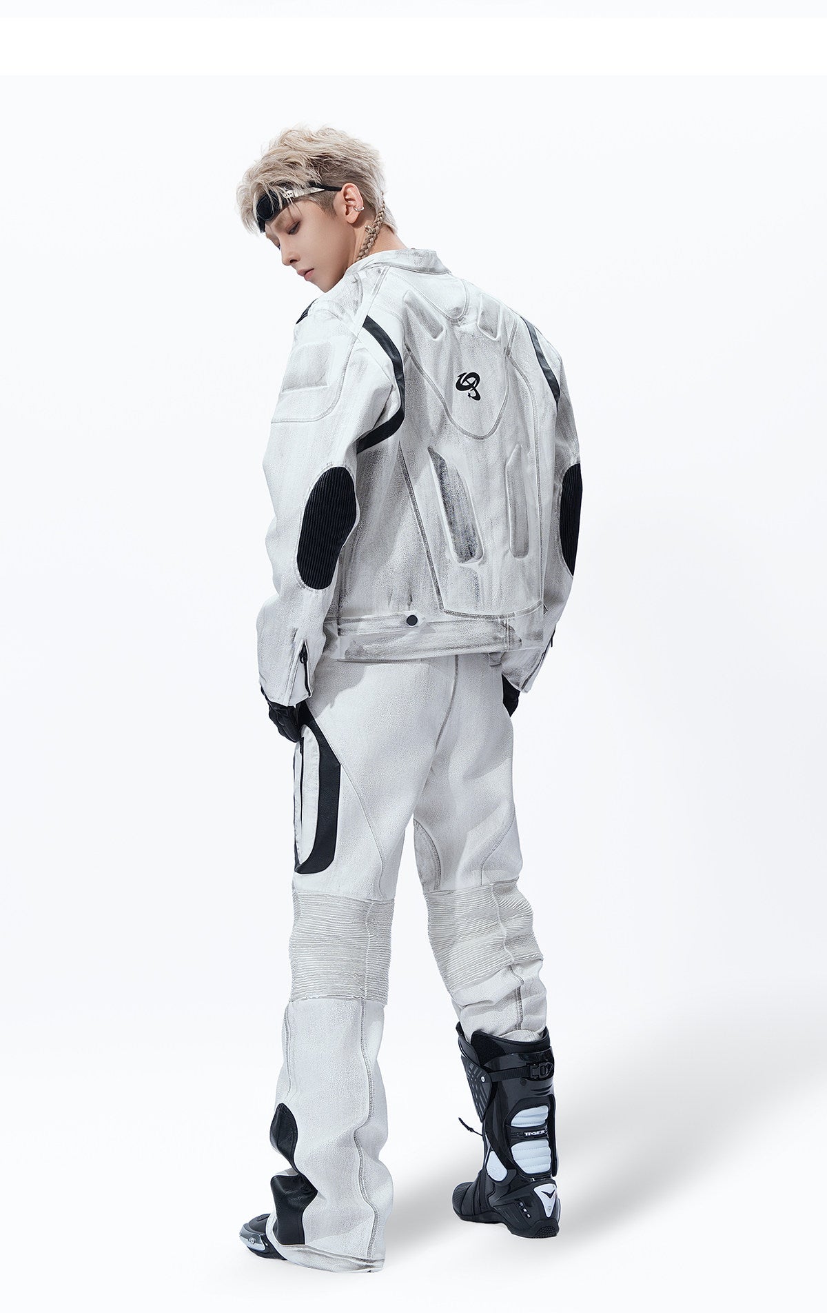 WASHED HIGH‑STREET NICHE SPLICED TECHWEAR LEATHER PANTS