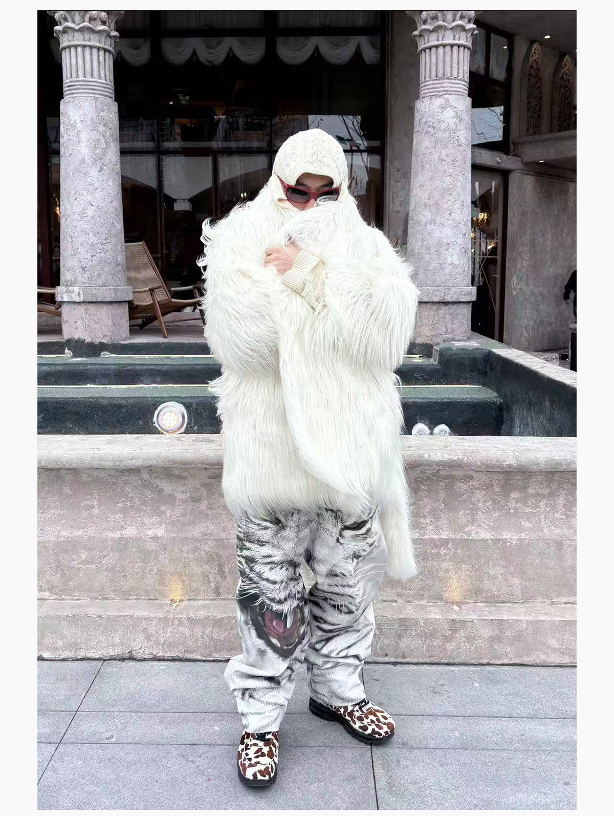 3D PRINTED WHITE TIGER WAXED JEANS