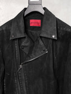 HEAVY‑DUTY WAXED LAPEL COLLAR DUAL‑ZIPPER CROPPED WIDE TWILL BIKER JACKET