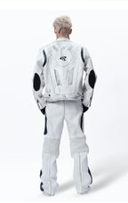 WASHED HIGH‑STREET NICHE SPLICED TECHWEAR LEATHER PANTS