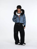 ROCK TIGER DOUBLE WAIST RIVET CURVED CUT JEANS