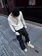 IRREGULAR STRUCTURE WAXED FLARED PANTS