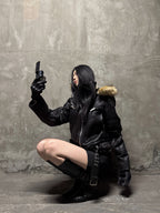 MULTI-ZIPPER REMOVABLE FUR COLLAR CRACKED LEATHER JACKET