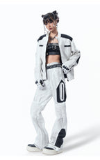 WASHED HIGH‑STREET NICHE SPLICED TECHWEAR LEATHER PANTS