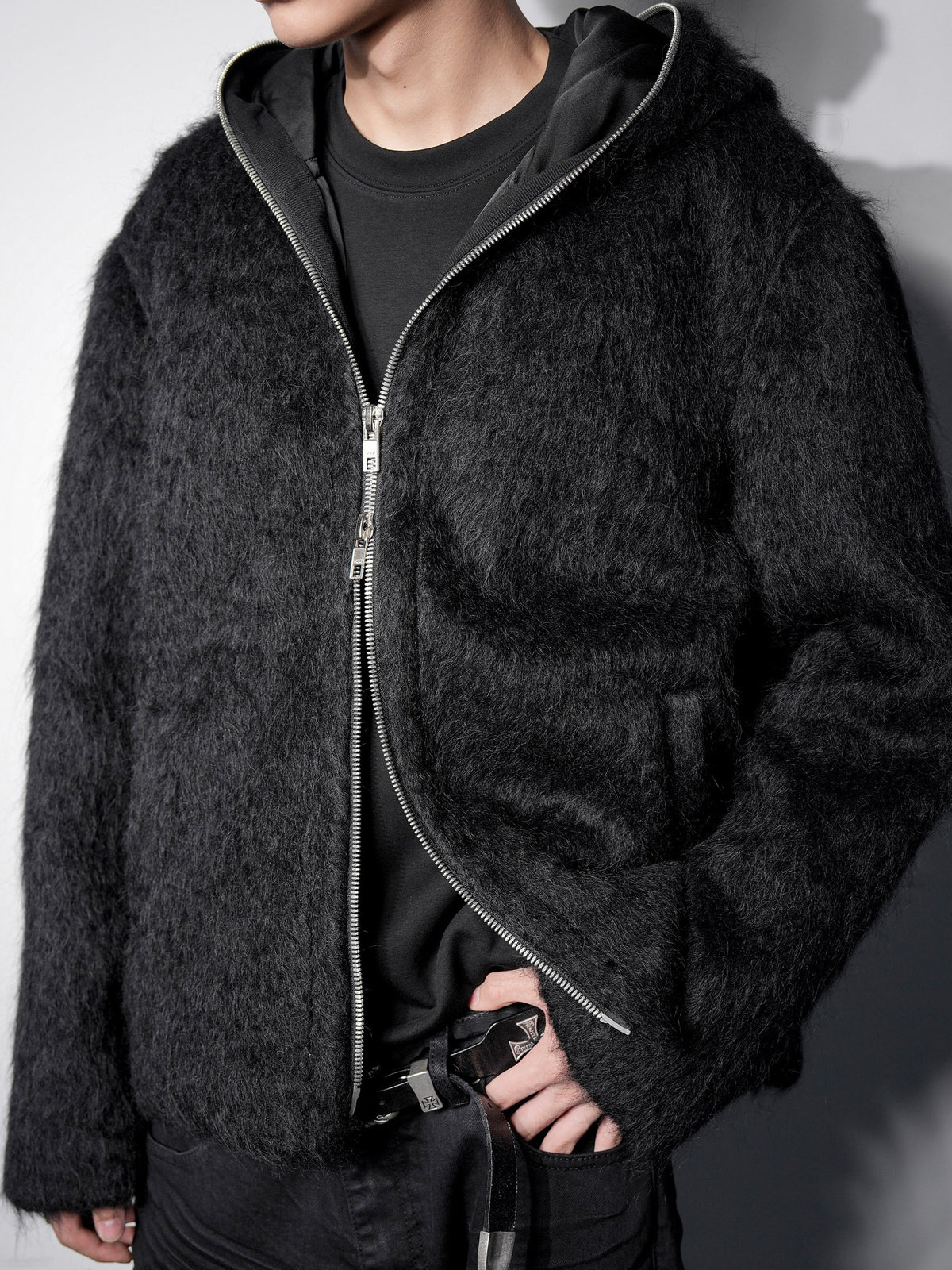 Dark Minimalist Mohair Oversized Loose Wool Cardigan Jacket