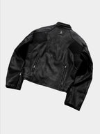 HEAVYWEIGHT ZIPPER OVERSIZED PADDED‑SHOULDER MOTOR LEATHER JACKET
