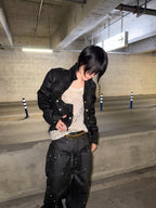 WAXED DENIM DISTRESSED HEM COAT JACKET “NAPOLEON COURT”