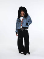ROCK TIGER DOUBLE WAIST RIVET CURVED CUT JEANS