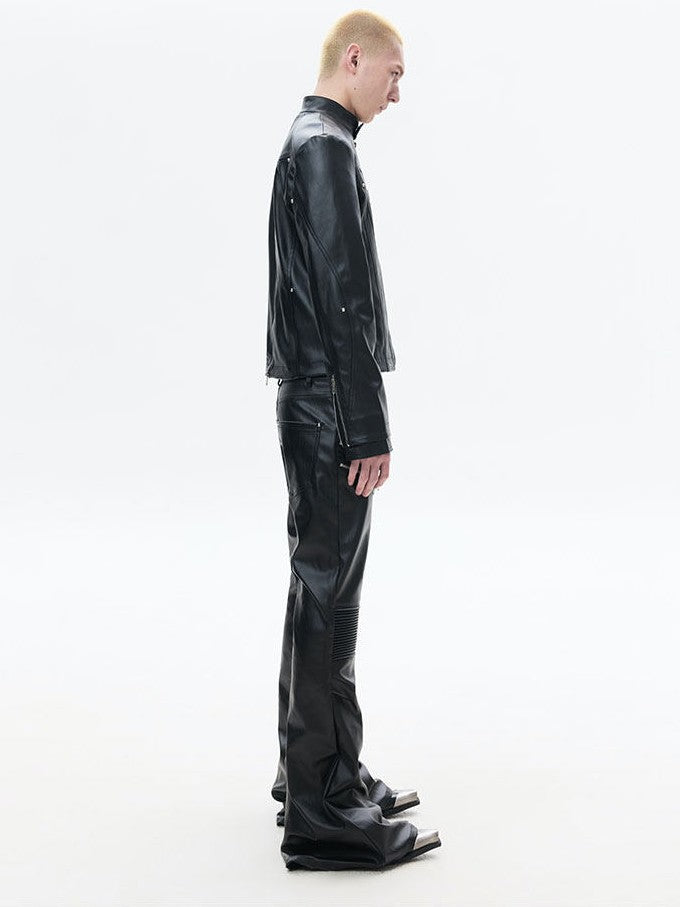 AVANT-GARDE DECONSTRUCTED SLIM-FIT CROPPED MULTI-ZIP LEATHER JACKET
