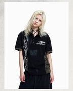 PRINTED AND LEOPARD-PRINT PANEL POLO SHIRT