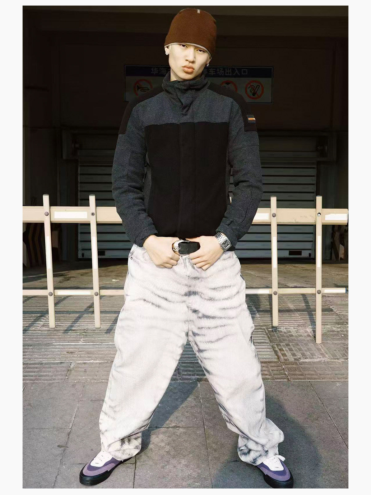 3D PRINTED WHITE TIGER WAXED JEANS