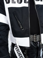 STAND COLLAR SPLICED RACING SUIT SHORT BIKER PU LEATHER JACKET