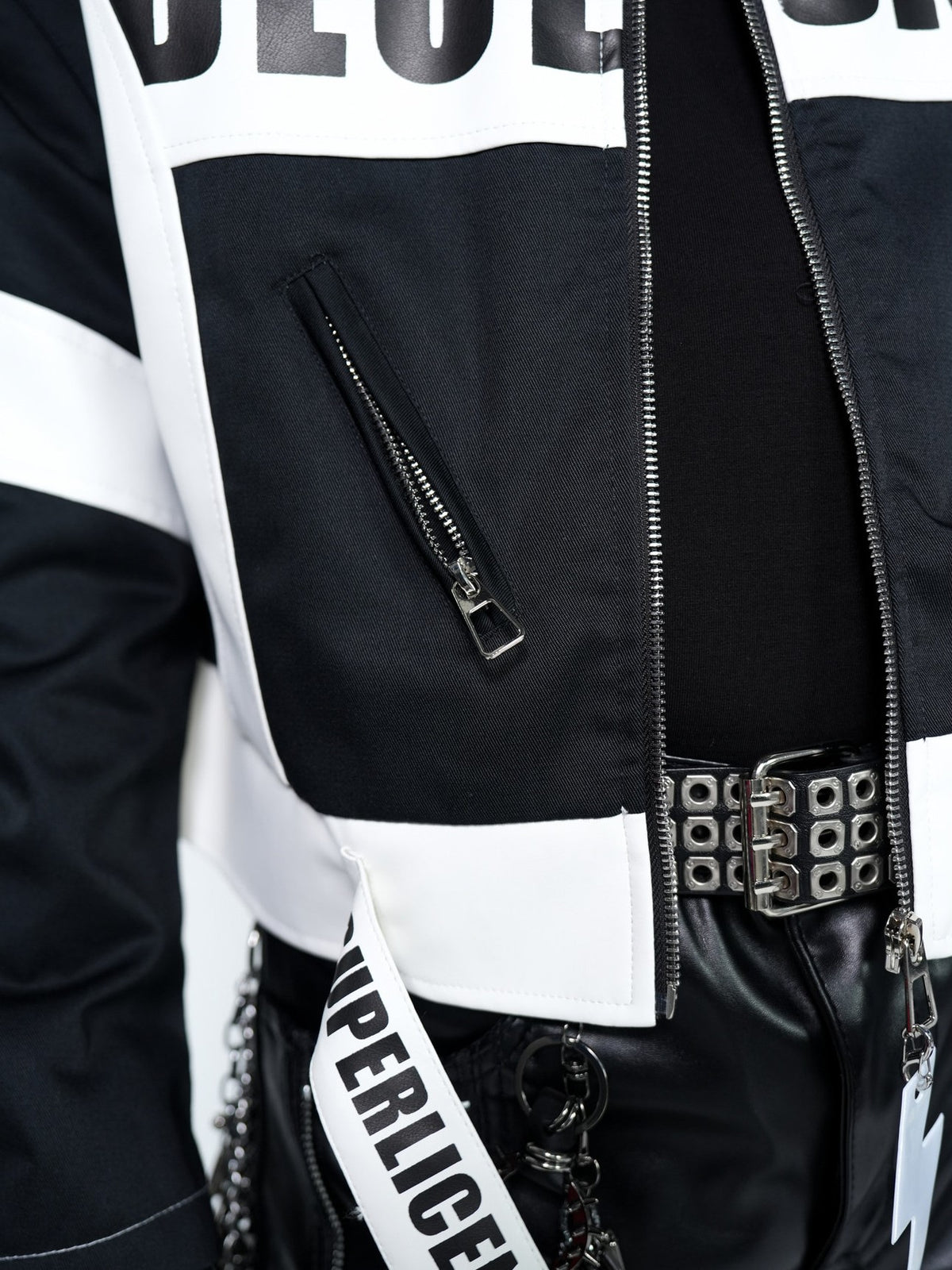 STAND COLLAR SPLICED RACING SUIT SHORT BIKER PU LEATHER JACKET