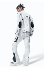 WASHED HIGH‑STREET NICHE SPLICED TECHWEAR LEATHER PANTS