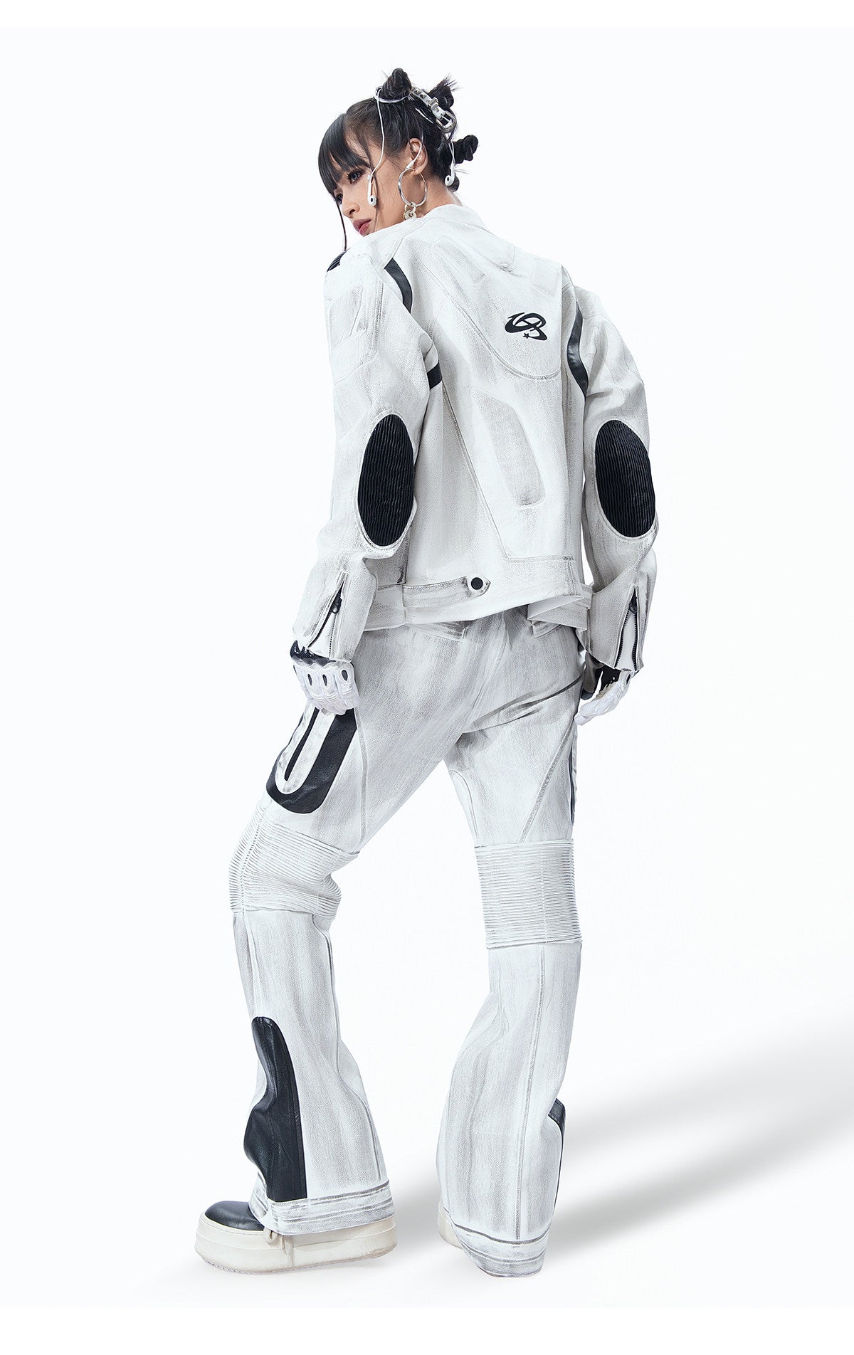 WASHED HIGH‑STREET NICHE SPLICED TECHWEAR LEATHER PANTS