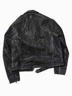 HEAVY‑DUTY WAXED LAPEL COLLAR DUAL‑ZIPPER CROPPED WIDE TWILL BIKER JACKET