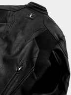 HEAVYWEIGHT ZIPPER OVERSIZED PADDED‑SHOULDER MOTOR LEATHER JACKET