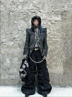 DARK NICHE STRUCTURED PLEATED WAXED HEAVYWEIGHT BAGGY JEANS